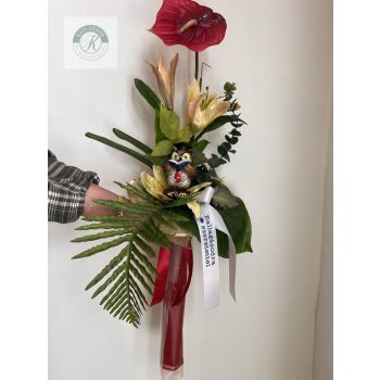 Ballagási virágcsokor flamingó virággal 80 cm 