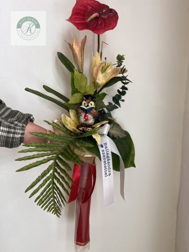 Ballagási virágcsokor flamingó virággal 80 cm 