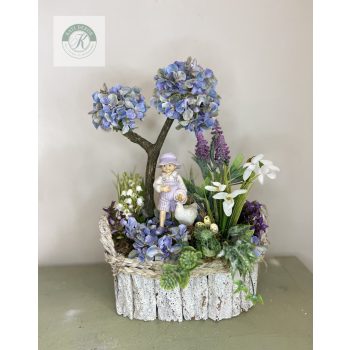 Tavaszi asztaldísz faládában 45 cm 
