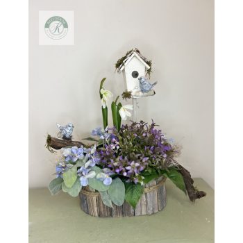 Tavaszi asztaldísz madárkákkal 40 cm 